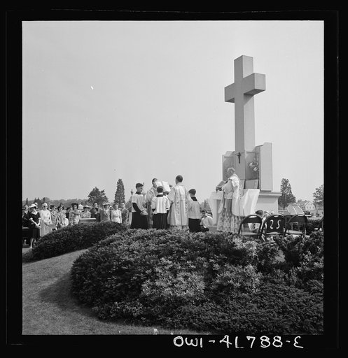 Southington, Connecticut, an American town and its way of life. On All Soul's Day the Catholic Congregation is gathering in the Saint Thomas cemetery for an outdoor Mass which in 1942 was officiated by the Reverend Francis J. Mihalek
