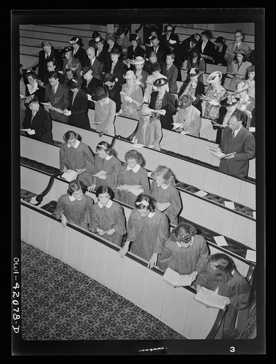 Southington, Connecticut, an American town and its way of life. The vested choir singing at a Sunday morning service