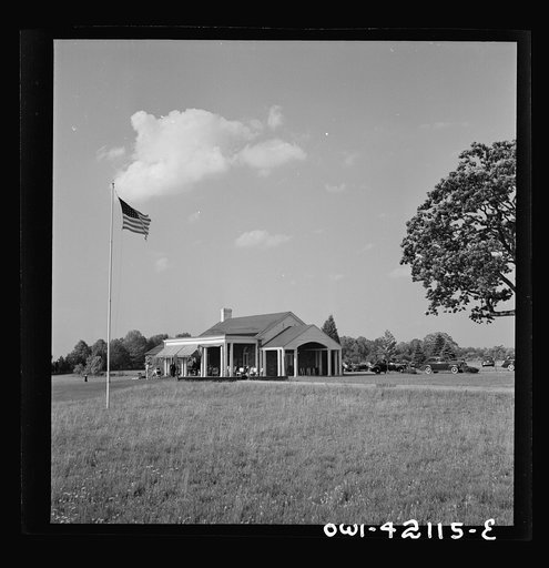 Untitled photo, possibly related to: Southington, Connecticut. Southington's nine-hole country club golf course. Membership fee in the club is purposely low (thirty-five dollars a year) so that everyone who enjoys the game may have a chance to play