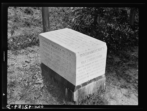 Southington, Connecticut. Monument paying tribute to Count de Rochambeau and other Frenchmen who under Lafayette aided the American colonies in their fight for independence. The site of the monument is French Hill, where Rochambeau's army encamped in 1781. The tablet, inscribed with the general's me