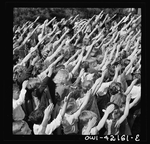 Southington, Connecticut. School children pledging their allegiance to the flag