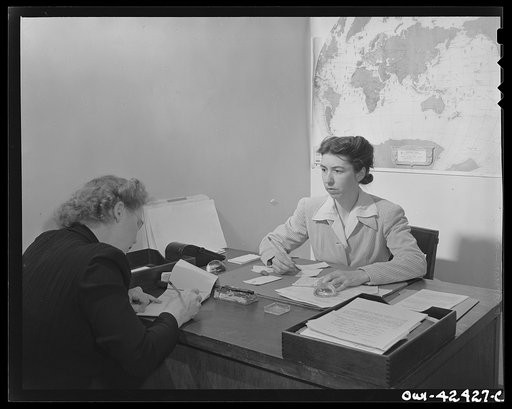 United Nations Relief and Rehabilitation Administration training center, University of Maryland, College Park, Maryland. Mrs. Mary C. Bromage, administrative assistant and registrar. Mrs. Bromage formerly held a similar position at the University of Michigan as part of the civil affairs training pro