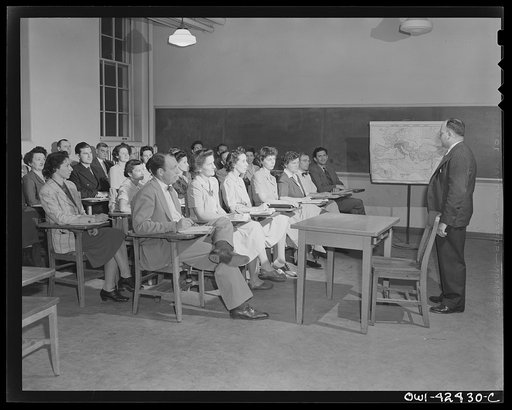 United Nations Relief and Rehabilitation Administration training center, University of Maryland. College Park, Maryland. Classes are held in the regular classrooms of the University. Students start attending classes at 8:20 in the morning and continue through a regular schedule of classroom work dur