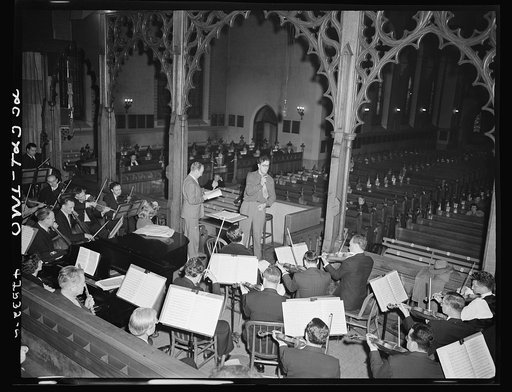 Bethlehem, Pennsylvania. Bach festival. Rehearsal of the members of the Philadelphia orchestra before opening night of the Bach festival