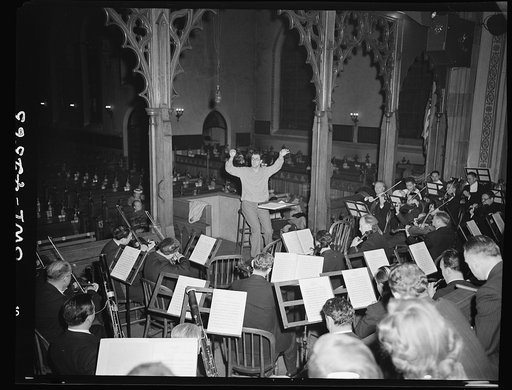 Bethlehem, Pennsylvania. Bach festival. Ifor Jones, conductor, rehearsing with the orchestra for the Bach festival