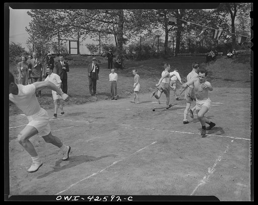 Travers Island, New York. Norwegian Independence Day celebration at the Norwegian gunners' school. Relay race