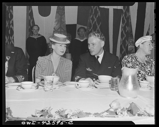 Travers Island, New York. Norwegian Independence Day celebration at the Norwegian gunners' school. Mrs. R.A. Cristensen, Norwegian consulate general, and Lieutenant Commander P.W. Lea, commanding officer of the gunnery school