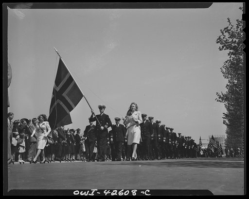 Brooklyn, New York. Norwegian Independence Day celebration. Norwegian-American parade. Mate of the Norwegian merchant marine