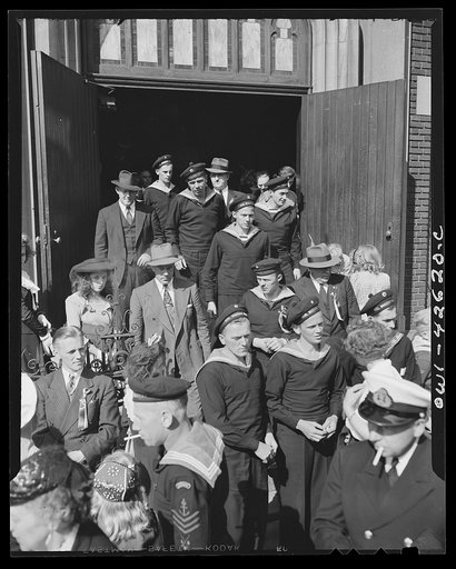 Brooklyn, New York. Norwegian Independence Day celebration. Norwegian-American parade. Leaving the church