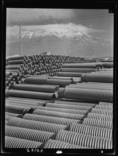 Columbia Steel Company at Geneva, Utah. Metal casings for concrete piles that will serve for a new steel mill under construction