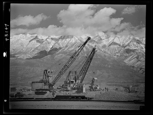 Columbia Steel Company at Geneva, Utah. Draglines are working day and night excavating for the building of open hearth furnaces for a new steel mill which will make important additions to the vast amount of steel needed for the war effort