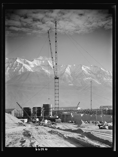 Columbia Steel Company at Geneva, Utah. Partly finished open hearth furnaces and stacks for a steel mill under construction which will soon be producing vitally needed steel