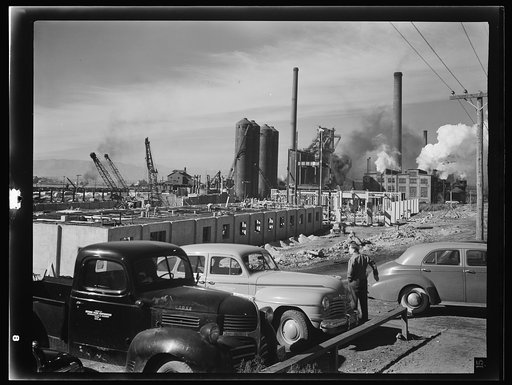 Untitled photo, possibly related to: Columbia Steel Company at Geneva, Utah. Steel and concrete go into place rapidly as a new steel mill takes form. The new plant will make important additions to the vast amount of steel needed for the war effort