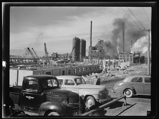 Untitled photo, possibly related to: Columbia Steel Company at Geneva, Utah. Steel and concrete go into place rapidly as a new steel mill takes form. The new plant will make important additions to the vast amount of steel needed for the war effort