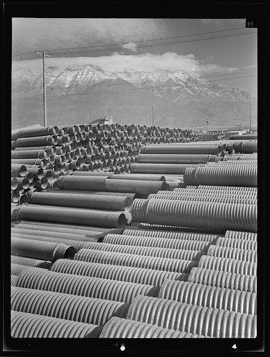Untitled photo, possibly related to: Columbia Steel Company at Geneva, Utah. Metal casings for concrete piles that will serve for a new steel mill under construction