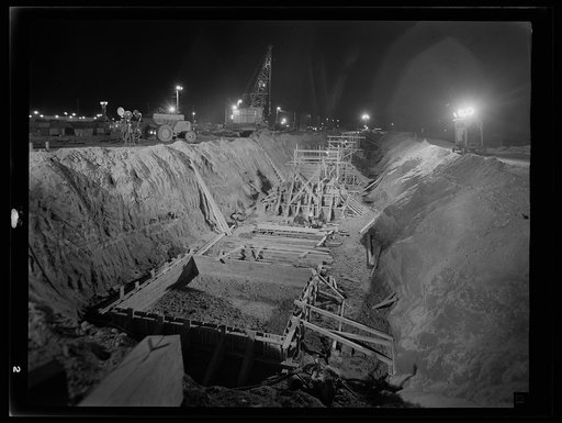 Untitled photo, possibly related to: Columbia Steel Company at Geneva, Utah. Excavating and constructing open hearth furnaces for a new steel mill