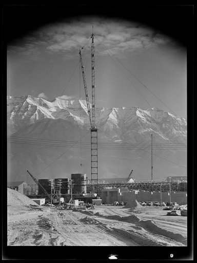 Untitled photo, possibly related to: Columbia Steel Company at Geneva, Utah. Partly finished open hearth furnaces and stacks for a steel mill under construction which will soon be producing vitally needed steel