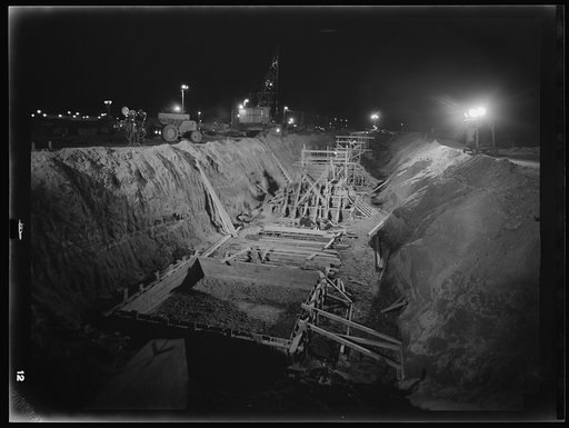 Untitled photo, possibly related to: Columbia Steel Company at Geneva, Utah. Excavating and constructing open hearth furnaces for a new steel mill