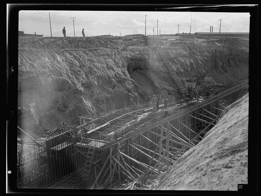 Untitled photo, possibly related to: Columbia Steel Company at Geneva, Utah. Constructing a water intake tunnel for a new steel plant which will make important additions to the vast amount of steel needed for the war effort