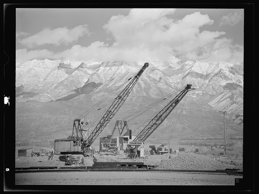 Untitled photo, possibly related to: Columbia Steel Company at Geneva, Utah. Draglines are working day and night excavating for the building of open hearth furnaces for a new steel mill which will make important additions to the vast amount of steel needed for the war effort