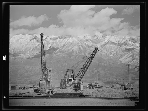 Untitled photo, possibly related to: Columbia Steel Company at Geneva, Utah. Draglines are working day and night excavating for the building of open hearth furnaces for a new steel mill which will make important additions to the vast amount of steel needed for the war effort