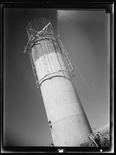 Untitled photo, possibly related to: Columbia Steel Company at Geneva, Utah. Partly finished open hearth furnaces and stacks for a steel mill under construction which will produce vitally needed steel