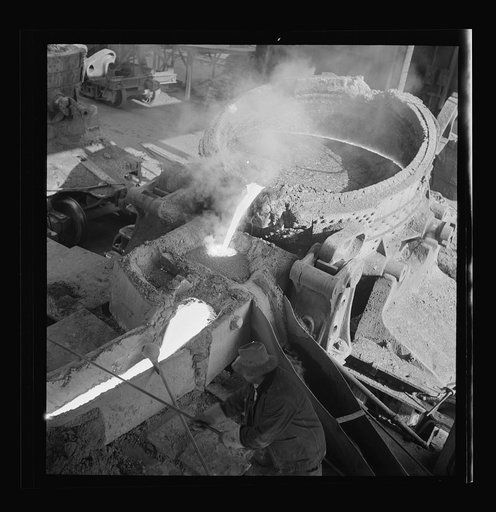 Untitled photo, possibly related to: Columbia Steel Company at Ironton, Utah. Pouring a heat of iron