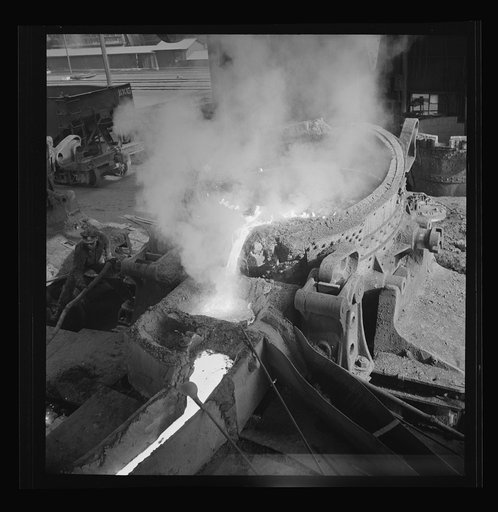 Untitled photo, possibly related to: Columbia Steel Company at Ironton, Utah. Pouring a heat of iron