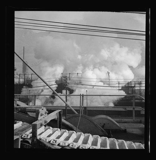 Untitled photo, possibly related to: Columbia Steel Company at Ironton, Utah. Looking upon coke ovens. The steam indicates that coke is being wetted.