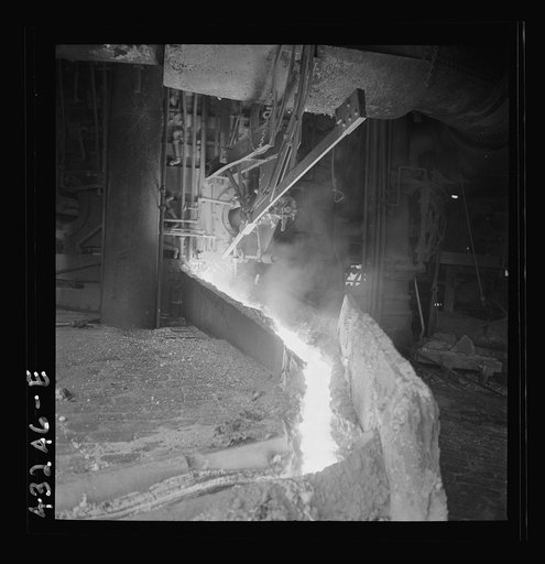 Untitled photo, possibly related to: Columbia Steel Company at Ironton, Utah. Pouring a heat of iron