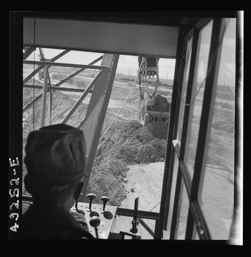 Untitled photo, possibly related to: Columbia Steel Company at Geneva, Utah. Drag lines are working day and night excavating for the building of open hearth furnaces for a new steel mill which will make important additions to the vast amount of steel needed for the war effort