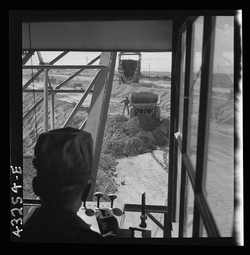 Columbia Steel Company at Geneva, Utah. Drag lines are working day and night excavating for the building of open hearth furnaces for a new steel mill which will make important additions to the vast amount of steel needed for the war effort