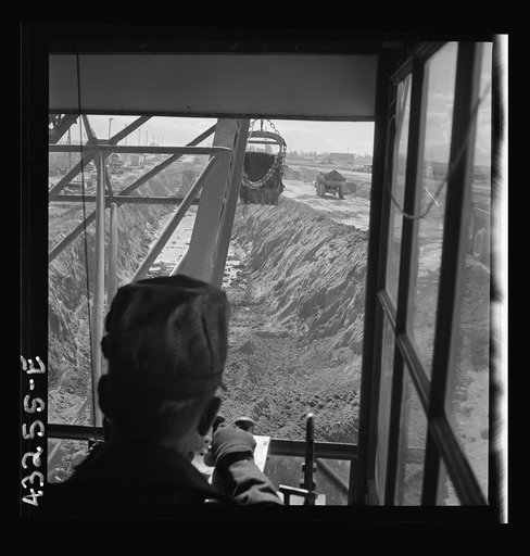 Untitled photo, possibly related to: Columbia Steel Company at Geneva, Utah. Drag lines are working day and night excavating for the building of open hearth furnaces for a new steel mill which will make important additions to the vast amount of steel needed for the war effort