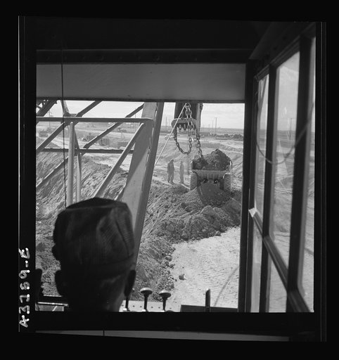 Untitled photo, possibly related to: Columbia Steel Company at Geneva, Utah. Drag lines are working day and night excavating for the building of open hearth furnaces for a new steel mill which will make important additions to the vast amount of steel needed for the war effort