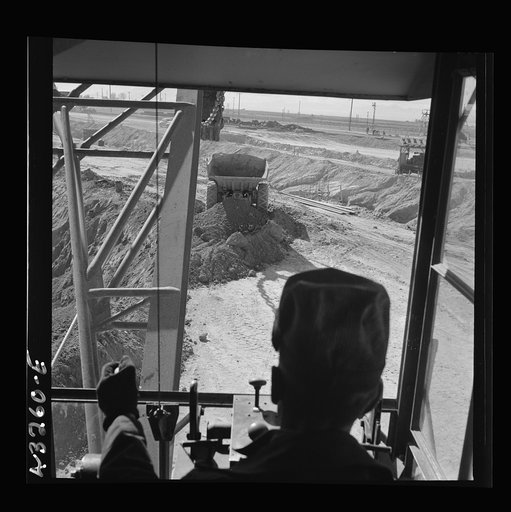 Untitled photo, possibly related to: Columbia Steel Company at Geneva, Utah. Drag lines are working day and night excavating for the building of open hearth furnaces for a new steel mill which will make important additions to the vast amount of steel needed for the war effort