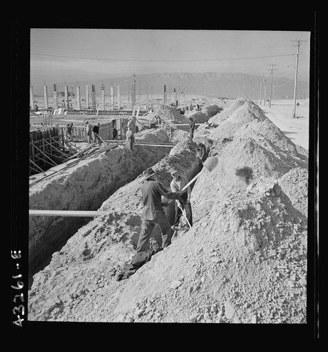 Untitled photo, possibly related to: Columbia Steel Company at Geneva, Utah. Steel and concrete go into place rapidly as a new steel mill takes form. The new plant will make important additions to the vast amount of steel needed for the war effort