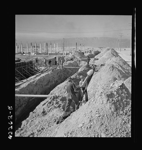 Untitled photo, possibly related to: Columbia Steel Company at Geneva, Utah. Steel and concrete go into place rapidly as a new steel mill takes form. The new plant will make important additions to the vast amount of steel needed for the war effort