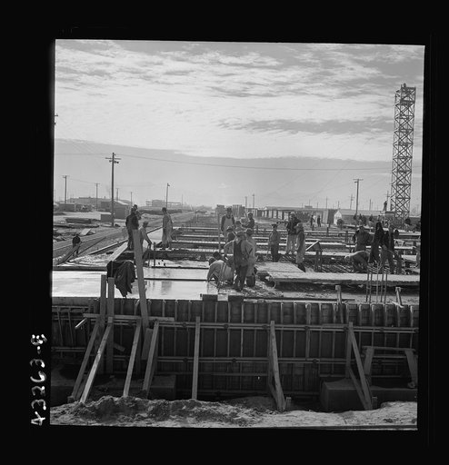 Untitled photo, possibly related to: Columbia Steel Company at Geneva, Utah. Steel and concrete go into place rapidly as a new steel mill takes form. The new plant will make important additions to the vast amount of steel needed for the war effort