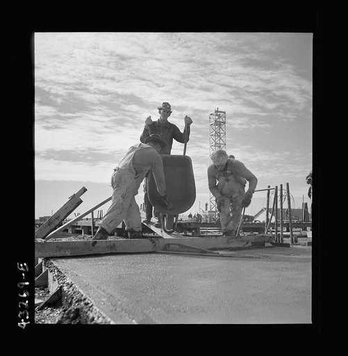 Untitled photo, possibly related to: Columbia Steel Company at Geneva, Utah. Steel and concrete go into place rapidly as a new steel mill takes form. The new plant will make important additions to the vast amount of steel needed for the war effort