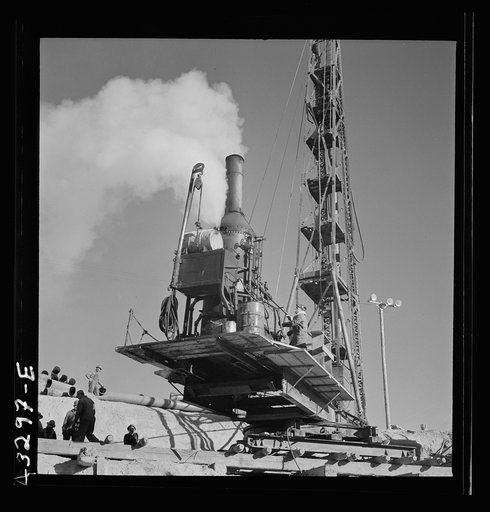 Untitled photo, possibly related to: Columbia Steel Company at Geneva, Utah. Driving piles for the foundations for a new steel mill, which will make important additions to the vast amount of steel needed for the war effort