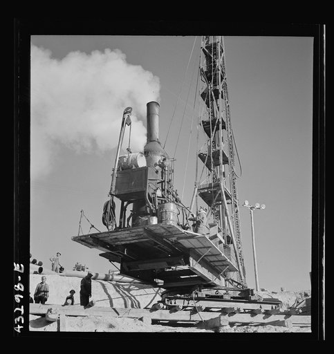 Untitled photo, possibly related to: Columbia Steel Company at Geneva, Utah. Driving piles for the foundations for a new steel mill, which will make important additions to the vast amount of steel needed for the war effort