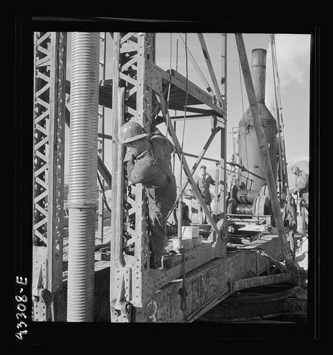 Untitled photo, possibly related to: Columbia Steel Company at Geneva, Utah. Metal casings for concrete piles that will serve as foundations for a new steel mill