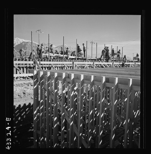 Untitled photo, possibly related to: Columbia Steel Company at Geneva, Utah. Partly finished open hearth furnaces and stacks for a new steel mill under construction which will soon be producing vitally needed steel