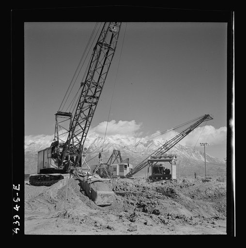 Untitled photo, possibly related to: Columbia Steel Company at Geneva, Utah. Drag lines are working day and night excavating for the building of open hearth furnaces for a new steel mill which will make important additions to the vast amount of steel needed for the war effort