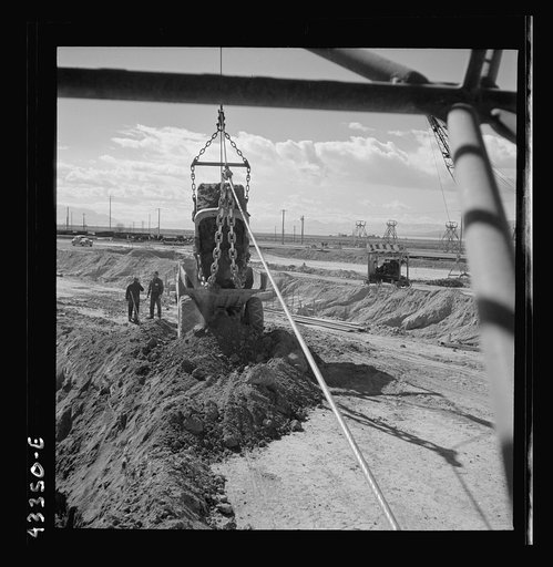 Untitled photo, possibly related to: Columbia Steel Company at Geneva, Utah. Draglines are working day and night excavating for the building of open hearth furnaces for a new steel mill which will make important additions to the vast amount of steel needed for the war effort
