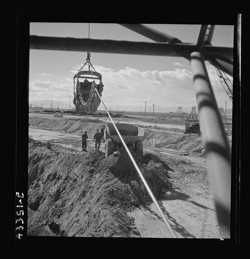 Columbia Steel Company at Geneva, Utah. Draglines are working day and night excavating for the building of open hearth furnaces for a new steel mill which will make important additions to the vast amount of steel needed for the war effort
