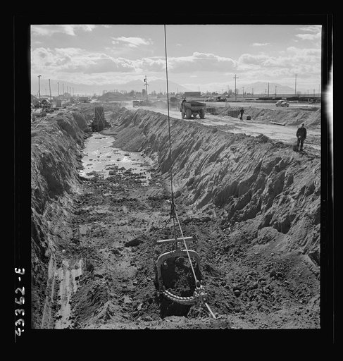Columbia Steel Company at Geneva, Utah. Draglines are working day and night excavating for the building of open hearth furnaces for a new steel mill which will make important additions to the vast amount of steel needed for the war effort