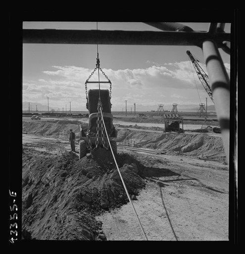 Untitled photo, possibly related to: Columbia Steel Company at Geneva, Utah. Draglines are working day and night excavating for the building of open hearth furnaces for a new steel mill which will make important additions to the vast amount of steel needed for the war effort