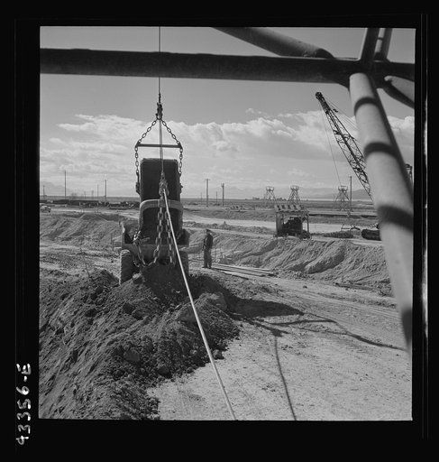Untitled photo, possibly related to: Columbia Steel Company at Geneva, Utah. Draglines are working day and night excavating for the building of open hearth furnaces for a new steel mill which will make important additions to the vast amount of steel needed for the war effort