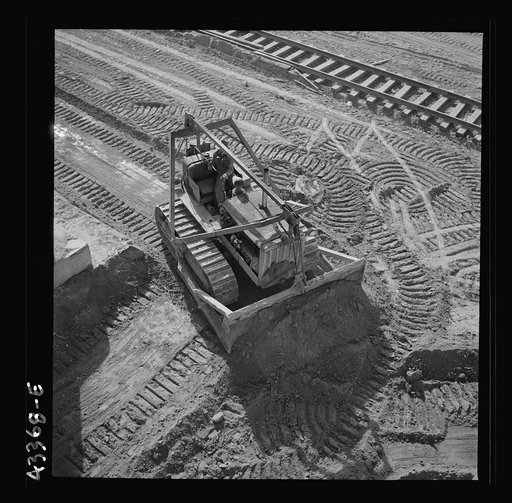 Columbia Steel Company in Geneva, Utah. Bulldozer used in grading during the construction of a new steel mill which will make important additions to the vast amount of steel needed for the war effort